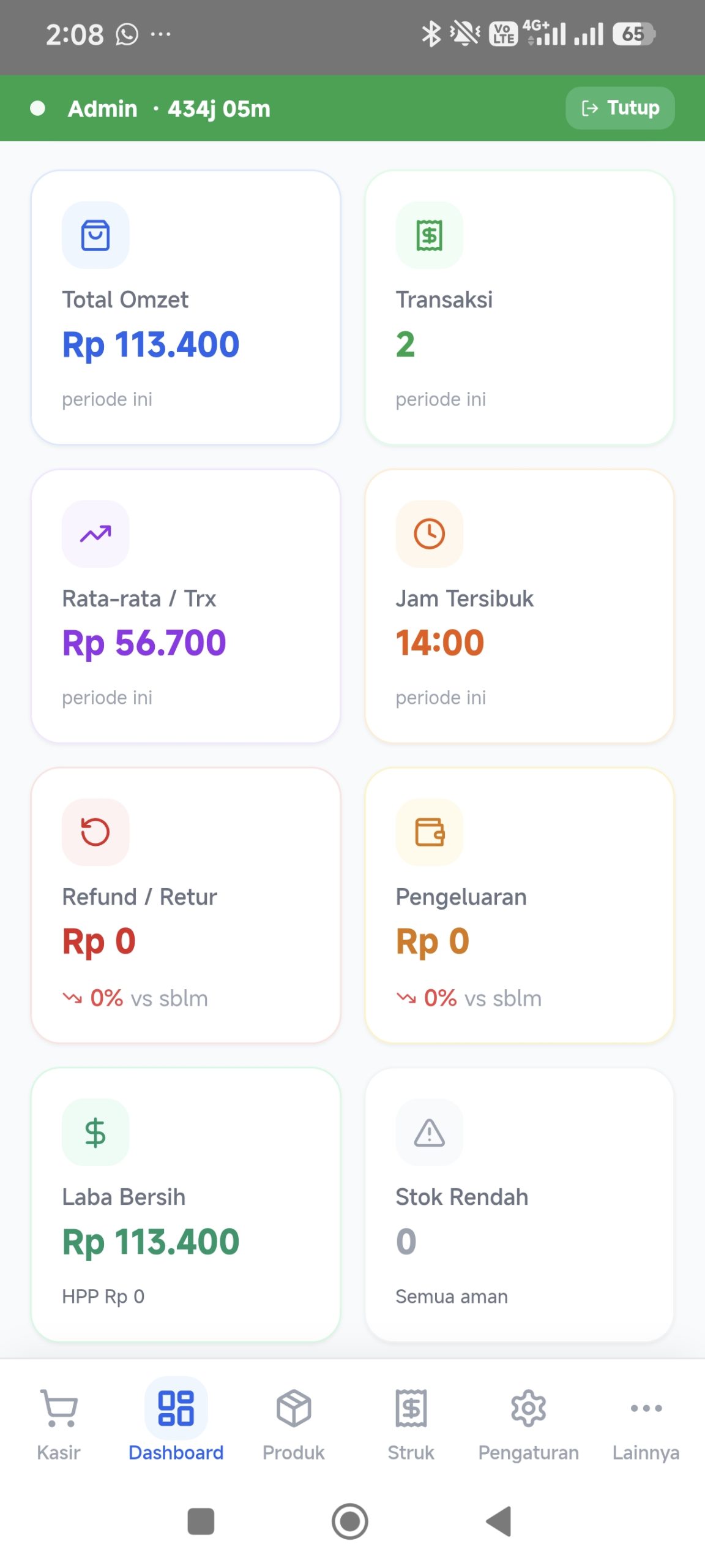 Dashboard Kana POS versi HP