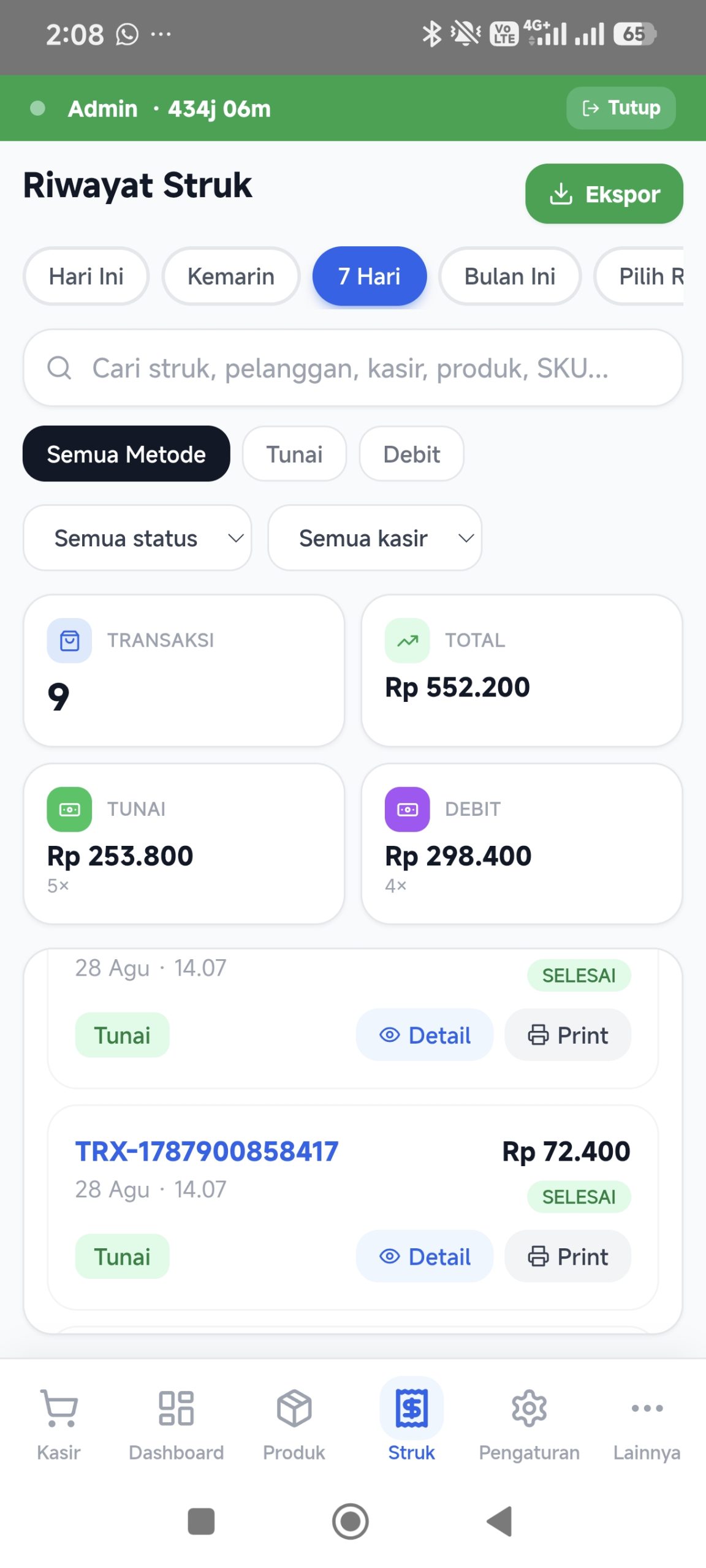 Riwayat Struk Kana POS versi HP